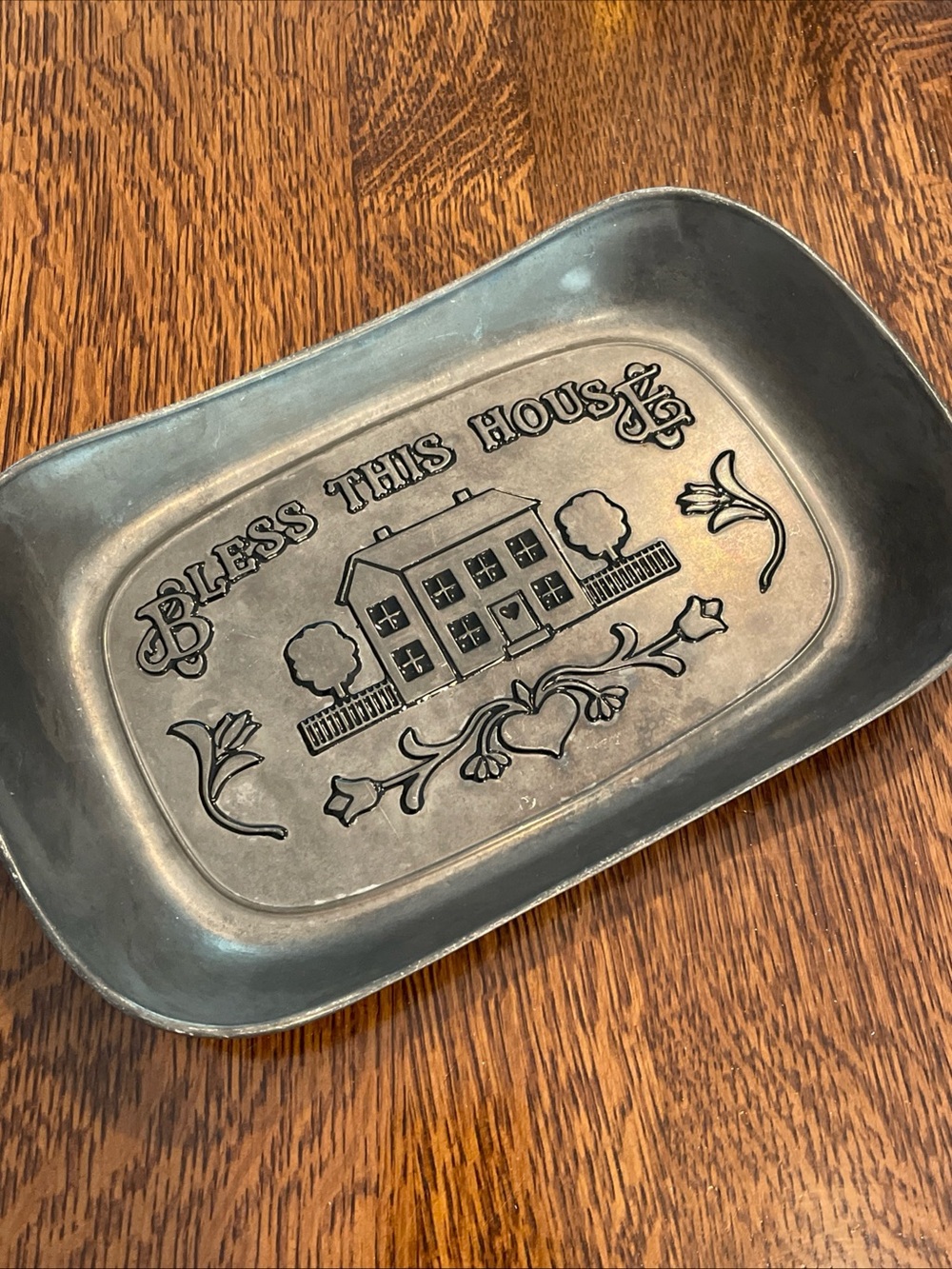 Vintage Wilton Armetale Pewter "Bless This House" Bread Tray Plate Dish